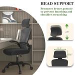 Ergonomic Office Chair for Long Hours & Back Pain Relief – Adjustable Lumbar Support & Headrest, High-Density Foam Cushion, Flip-Up Armrests, Perfect for Work & Study (Glam, Dark Black)