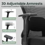 ZYFFHYLAI Ergonomic Office Chair - 350LB Mesh Office Chair with Adjustable Lumbar, High Back Computer Desk Chair with 3D Armrests, Comfy Chair with 2D Headrest & Tilt Function for Study, Work, Gaming