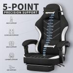 Opiesit Gaming Chair,Fabric Computer Chair with Pocket Spring Cushion,400 lb Load Capacity,Ergonomic Office Chair with Footrest,Height Adjustable Video Gamer Chair with Lumbar Support(Black)