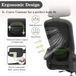 Ergonomic Office Chair for Long Hours & Back Pain Relief – Adjustable Lumbar Support & Headrest, High-Density Foam Cushion, Flip-Up Armrests, Perfect for Work & Study (Glam, Dark Black)