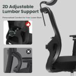 ZYFFHYLAI Ergonomic Office Chair - 350LB Mesh Office Chair with Adjustable Lumbar, High Back Computer Desk Chair with 3D Armrests, Comfy Chair with 2D Headrest & Tilt Function for Study, Work, Gaming