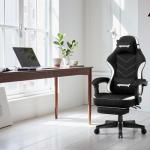 Opiesit Gaming Chair,Fabric Computer Chair with Pocket Spring Cushion,400 lb Load Capacity,Ergonomic Office Chair with Footrest,Height Adjustable Video Gamer Chair with Lumbar Support(Black)