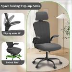 Ergonomic Office Chair for Long Hours & Back Pain Relief – Adjustable Lumbar Support & Headrest, High-Density Foam Cushion, Flip-Up Armrests, Perfect for Work & Study (Glam, Dark Black)