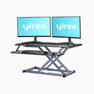32" Electric Standing Desk Converter,Height Adjustable Riser, Ergonomic Sit-Stand Lift with Wide Dual Monitor Platform and Synchronous Moving Keyboard Tray, 60 lb Capacity - Black