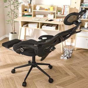 CYKOV Ergonomic Office Chair - Adjustable Lumbar & Headrest, 90-160° Reclining with Footrest, Breathable Mesh Back - Home Office/Gaming Computer Chair (Black, 300lbs Capacity)
