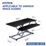 32" Electric Standing Desk Converter,Height Adjustable Riser, Ergonomic Sit-Stand Lift with Wide Dual Monitor Platform and Synchronous Moving Keyboard Tray, 60 lb Capacity - Black