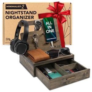 EcoLeafy Dot Nightstand Organizer - Bedside Docking Station for Men -Unique Gifts for Husband, Father or Dad from Wife, Son or Daughter -Desk Organizer for Phone, Watches & Accessories (Rustic)