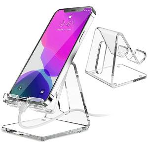 KTRIO Acrylic Cell Phone Stand Holder for Desk, Clear Phone Dock Cradle Compatible with iPhone 16/15/14/13 Pro Max 12/11 XR, All Smartphones, Office Accessories