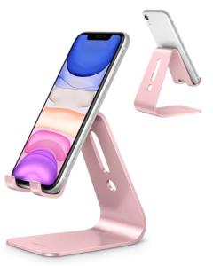 [Updated Solid Version] OMOTON Desktop Cell Phone Stand Tablet Stand, Advanced 4mm Thickness Aluminum Stand Holder for Mobile Phone and Tablet (Up to 10.1 inch), Rose Gold