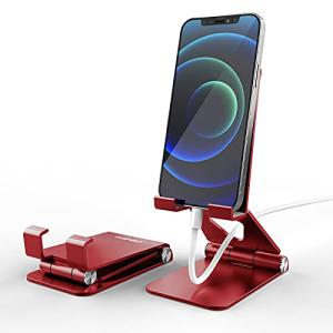 TOPGO Cell Phone Stand, [Stable & Height Adjustable] Foldable Cellphone Holder for Desk, Office Desktop, Bedside Table, Compatible with iPhone 15 Pro Max/Galaxy S24 Ultra/Smartphones/iPad mini (Red)