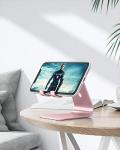 [Updated Solid Version] OMOTON Desktop Cell Phone Stand Tablet Stand, Advanced 4mm Thickness Aluminum Stand Holder for Mobile Phone and Tablet (Up to 10.1 inch), Rose Gold