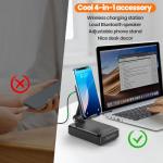 Joymate Gifts for Men and Women, Wireless Phone Charger Stand with Bluetooth Speaker and Adjustable Angle Phone Holder for Desk Tech Gift for Birthday/Anniversary (Black)