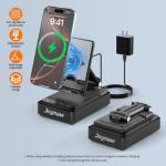Joymate Gifts for Men and Women, Wireless Phone Charger Stand with Bluetooth Speaker and Adjustable Angle Phone Holder for Desk Tech Gift for Birthday/Anniversary (Black)