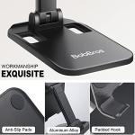 BobBros Folding Cell Phone Stand for Desk, Adjustable in Height and Angle Phone Holder, Widely Compatible with All Phones, Tablets, and Other Desk Accessories Black