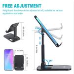 BobBros Folding Cell Phone Stand for Desk, Adjustable in Height and Angle Phone Holder, Widely Compatible with All Phones, Tablets, and Other Desk Accessories Black