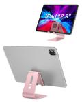 [Updated Solid Version] OMOTON Desktop Cell Phone Stand Tablet Stand, Advanced 4mm Thickness Aluminum Stand Holder for Mobile Phone and Tablet (Up to 10.1 inch), Rose Gold