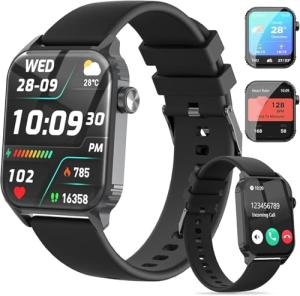 TRAUSI Smart Watches for Women Men, 1.83" HD Smartwatch with 120 Sports Modes, IP67 Waterproof, Bluetooth Call and Music Controlï¼›Heart Rate and Sleep Monitor (Black)