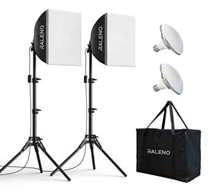 RALENO Softbox Lighting Kit, 2 x 16'' x 16'' Photography Studio Equipments with 50W / 5500K / 95 CRI LED Bulbs, Continuous Lighting System for Video Recording and Photography Shooting Model:PS080