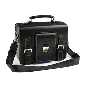 Cwatcun Leather Camera Bag Compact Shoulder Bag for Women, Vintage Small Sling Case Crossbody, Travel Photography Backpack for Canon, Nikon, Sony, Fuji DSLR/SLR/Mirrorless Cameras, Lens Accessories