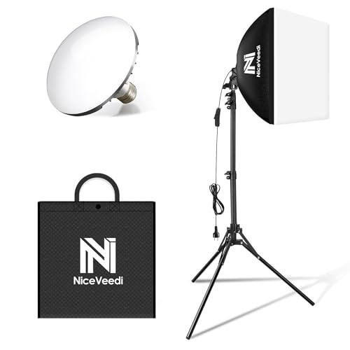 Softbox Lighting Kit, NiceVeedi 16'' x 16'' Softbox Photography Lighting Kit with 63” Tripod Stand & 5400K 450W Equivalent LED Bulb, Continuous Lighting for Photography/Video Record/Live Streaming