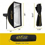 Glow EZ Lock 24x36 Quick Strip Rectangular Bowens Mount Softbox Lighting Kit with External, Internal Diffusers, Deflector Disk and Eggcrate Grid, Folding Softbox for Photography Studio Light