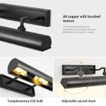 Joyunleo Picture Light 24" Black Picture Lights for Wall 4-Light Bronze Picture Frame Light Dimmable Art Gallery Light Accent Lighting Bathroom Wall Sconce for Artwork Poster Portrait Display