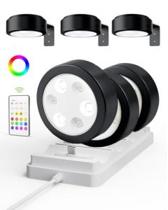 EZVALO Picture Lights for Wall with Charging Station, Rechargeable Battery Magnetic Poster Lights with 3 Color Temps & 12 RGB, Remote Dimmable Timer, Wall Decor Light for Art Display (6 Pack)