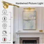 Hard-wired Knurled Picture Light, 24in Brass Picture Light for Wall, Dimmable Gold Art Lights, Rotatable 360° Sconce for Pictures Frame, Painting Wall Lights, Bathroom Wall Sconce, E12 Bulbs Included