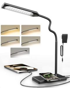 Adjustable LED Desk Lamp with Wireless Charging & Touch Control | 5 Colors & 6 Brightness Levels Eye-Caring Office Light with Memory & Timer