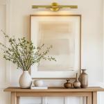 Hard-wired Knurled Picture Light, 24in Brass Picture Light for Wall, Dimmable Gold Art Lights, Rotatable 360° Sconce for Pictures Frame, Painting Wall Lights, Bathroom Wall Sconce, E12 Bulbs Included