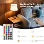 Yinglap Cordless Table Lamp, 5000mAh Rechargeable Desk Lamp with Dimmable Magnetic RGB Bulbs & Remote, Battery Operated Small Wireless Lamp for Bedside, Dining Table, Kitchen Counter, Living Room