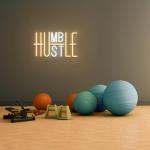 Hustle LED Neon Sign for Wall Decor, Humble Party Decorations, USB Powered Switch Adjustable Brightness LED Neon Lights, for Office Room, Gym Room, Man Cave Decor (Yellow&White)