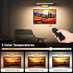 Picture Light, 15.35inch Wireless Picture Lights for Wall Rechargeable, 5400mAh Battery Wall Light with Remote, 3 Color Art Lighting for Paintings with Timer and Dimmable for Display, Gallery (Gold)