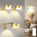 Maooght 3 Pack Gold Battery Operated Picture Light, Wireless Picture Lights for Wall with Remote Dimmable Timer,3 Lighting Modes Pictures Frame Light for Artworking,Magnetic Painting Lights Wall Decor