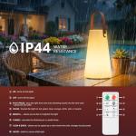 Portable Outdoor Table Lamp, Cordless Rechargeable Outdoor Table Lanterns RGB LED Lights with Remote, IP44 Water-Resistant Battery Operated Hanging Lamp for Patio Garden Camping Dining Room