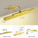 Lights for Pictures on Wall, 16in Battery Operated Picture Lights for Paintings, 5000mAh Wall Lights with Remote and 3 Light Modes,Art Light for Wall Painting,Frame, Portrait, Dartboard - Gold