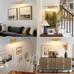 Art Picture Frame Wall Light: 24" Glod Dimmable Vintage Artwork Brass Painting Spotlight - Hardwired Swing Arm Rotatable 3 Lights over Picture - Linear Accent Lighting above Photo for Gallery Bookcase