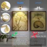 Maooght 3 Pack Gold Battery Operated Picture Light, Wireless Picture Lights for Wall with Remote Dimmable Timer,3 Lighting Modes Pictures Frame Light for Artworking,Magnetic Painting Lights Wall Decor
