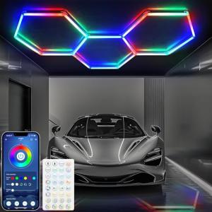 RGB Hexagon Lights - 4 Music Modes Hexagon LED Lights Dimmable, 358 Color Modes, Remote Control, IP54 Waterproof, DIY for Gaming Room, Gym, Party, Bar