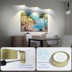 Maooght 3 Pack Gold Battery Operated Picture Light, Wireless Picture Lights for Wall with Remote Dimmable Timer,3 Lighting Modes Pictures Frame Light for Artworking,Magnetic Painting Lights Wall Decor