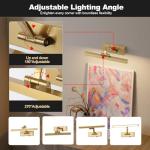 DarHorz Picture Light with Remote 3 Colors Wireless Art Lights for Paintings,Rotatable Wall Sconce Rechargeable Battery Powered Painting Light,Dimmable Light Over Picture Frame for Gallery,Brass