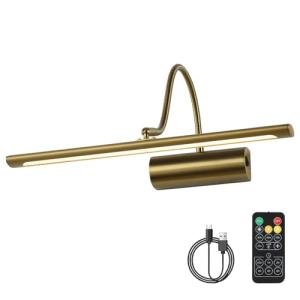 JOOSENLUX Battery Operated Picture Lights Gold Wall Lights Wireless Flexible Neck with Remote Rechargeable Wall Lights for Pictures 16" Dimmable Display Art Light with Timer 3000K Brass