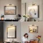 JOOSENLUX Battery Operated Picture Lights Gold Wall Lights Wireless Flexible Neck with Remote Rechargeable Wall Lights for Pictures 16" Dimmable Display Art Light with Timer 3000K Brass