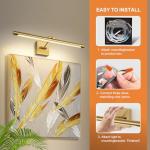 LED Picture Light Fixtures 24.4 Inches, Full Metal Artwork Wall Lamp with Single Swing Arm, 14W (70W Eqv.), Hardwired Connection, Non-Dimmable, 3000K Warm White, CRI80+, Golden-Like Brass Finish