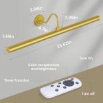 Bridika Picture Lights for Wall Battery Operated, 23.6in Picture Light with Remote, 3 Color Modes and Dimmable Classic Art Light for Paintings, Gallery, Dartboard, Bathroom with Timer (Gold, 1 Pack)