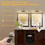 JOOSENLUX Battery Operated Picture Lights Gold Wall Lights Wireless Flexible Neck with Remote Rechargeable Wall Lights for Pictures 16" Dimmable Display Art Light with Timer 3000K Brass