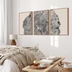 CHDITB Framed Tree Ring Wall Art Set of 3, 24"x36" Abstract Wood Stump Wall Decor, Large Black and White Wall Painting, Neutral Modern Nature Canvas Art Prints for Living Room, Bedroom, Farmhouse