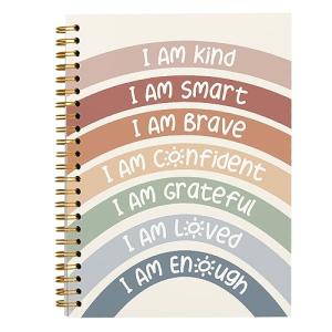 Tizzer I am Kind Smart Brave Positive Boho Rainbow Lined Hardcover College Ruled Spiral Notebook Journal for Work Notes Journaling 5.5×8.3 Inch,Inspirational Gifts for Women Teen Girls