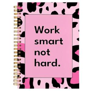 BearCake Hot Pink Leopard Preppy Notebook, Leopard Print Gifts for Women, Preppy Journal, Work Smart not Hard Hardcover Spiral Notebook 5.5x8.3, Leopard Print Office Supplies