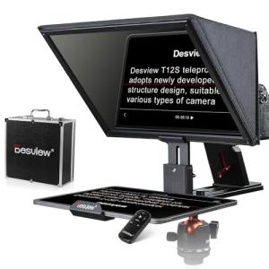 Desview T12S Teleprompter, 12.9 inch Metal Teleprompter, High Display Glass, Compatible with Smartphone/Tablet/ipad/Camera, Easy Assembly, Carry Case Included, Great Partner for Video Making